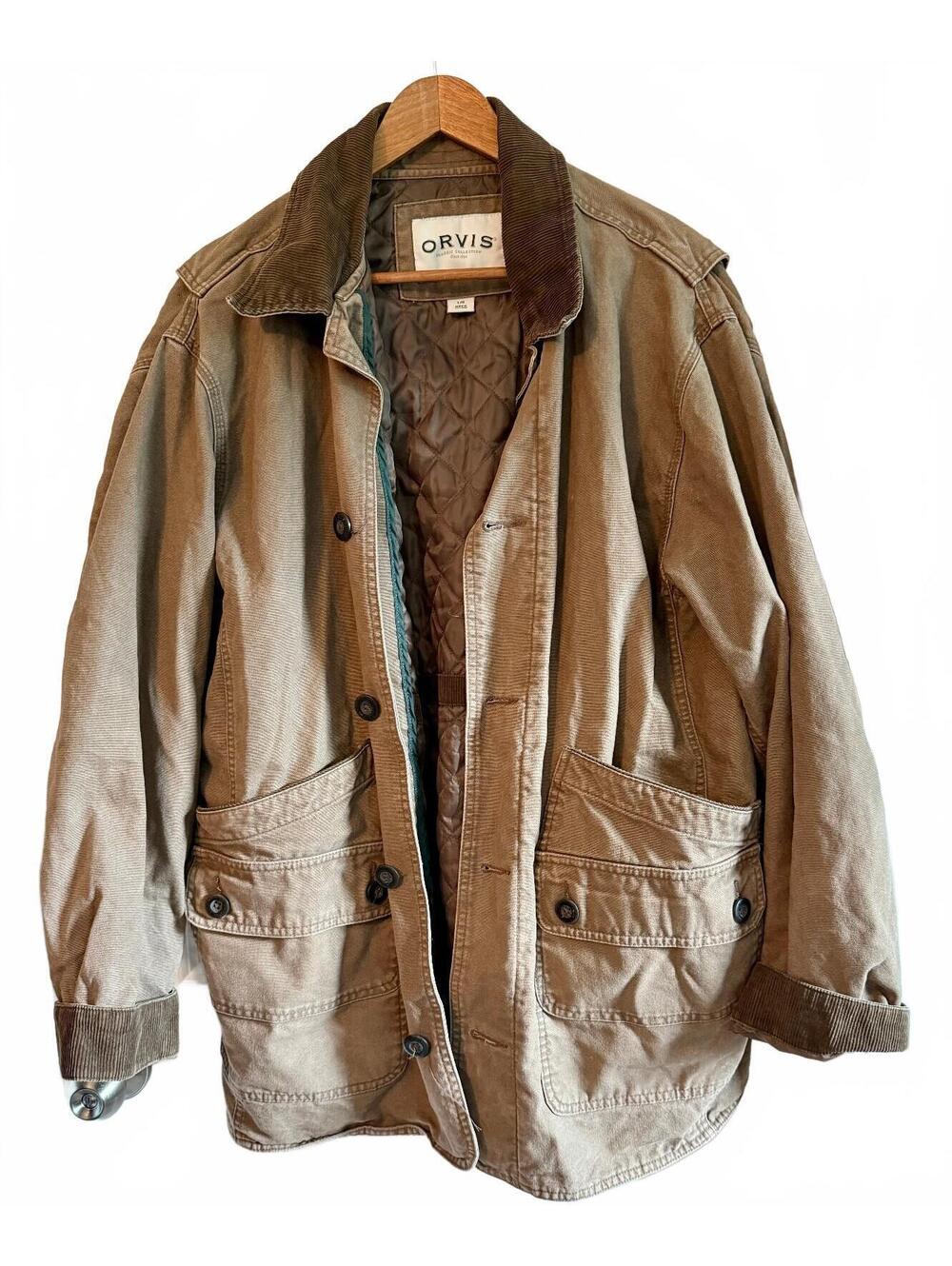 Orvis Mens L Canvas Barn Coat Quilted Lined Corduroy Collar Heritage Jacket